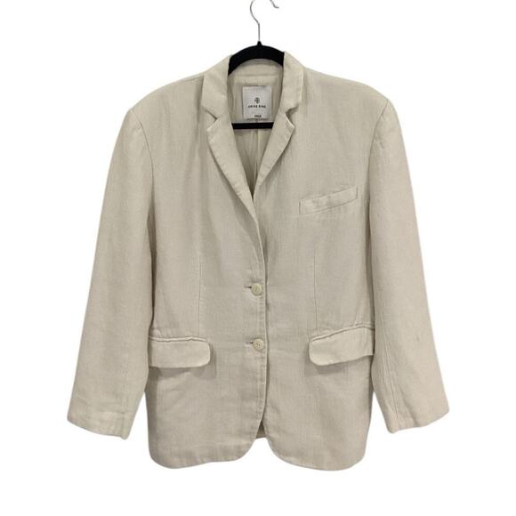 Anine Bing Quinn Blazer 100% Linen In Eggshell Size Small Oversized - Picture 2 of 15